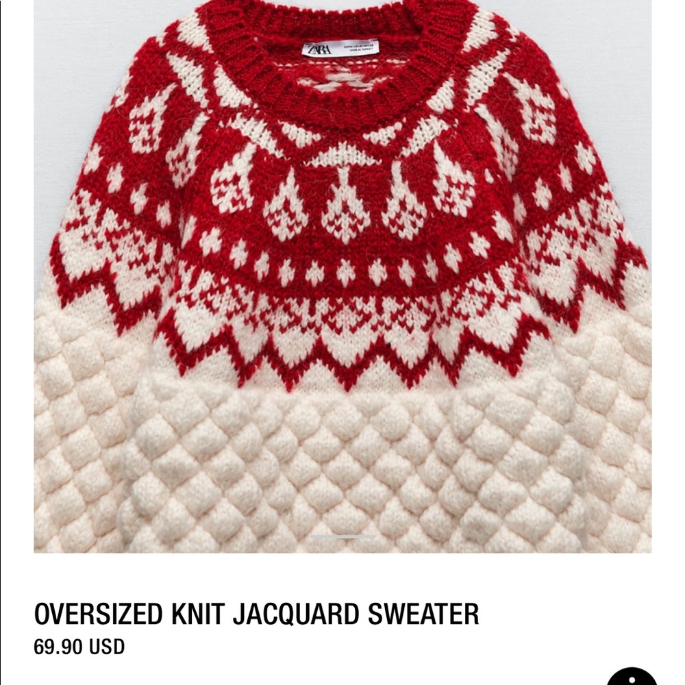Zara Red and Cream Oversized Knit Jacquard Sweater
